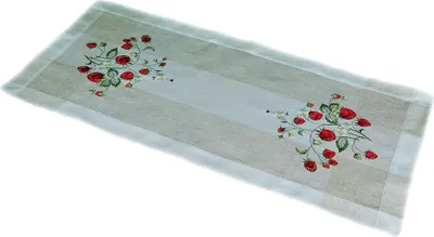 Produktbild von Tischdecke Tischläufer Stickerei Erdbeeren auf Leinenoptik 40 x 110