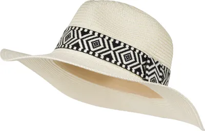 Produktbild von styleBREAKER Damen Panama Sonnenhut Einfarbig mit Stoff Hutband mit Azteken Muster, Strohhut, Schlapphut, Sommerhut, Fedora Hut 04025046