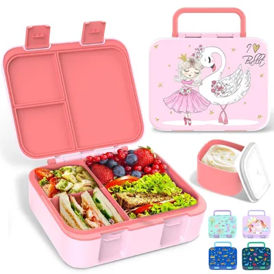 Obrázok produktu pre Občerstvovacia krabička Bento pre deti s viacerými priehradkami a nádobkou na omáčku