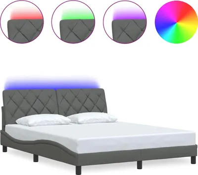 Productafbeelding van vidaXL Bedframe met LED-verlichting, zonder matras, donkergrijs, 160x200 cm, stof