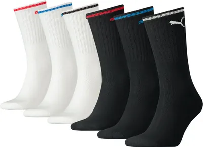 Produktbild von PUMA Uni Sport-Socken, 6er Pack - Sport Crew Stripe, ECOM, Tennis, Streifen Schwarz/Weiß 47-49