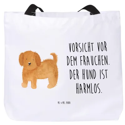 Produktbild von Mr. & Mrs. Panda Stoffbeutel Hund Flauschig - Weiß - Geschenk, Pandatasche, Frauchen, Einkaufstasche, Witzig, Strandtasche, Schultasche, Hunde, Tasche, Tote Bag