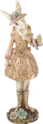 Image de Clayre & Eef Figurine de décoration Lapin 26 cm Beige Doré Plastique