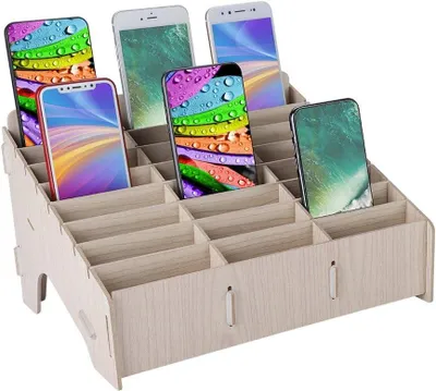 Produktbild von Smartphone Aufbewahrungsbox 24 Fächer, für Büro, Holz, Desktop Organizer