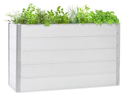 Produktbild von Blumfeldt Nova Grow Gartenbeet,150 x 91 x 50 cm (BxHxT),Material: WPC mit UV-, Rost- und Frostschutz,Holzoptik,rückenschonende Höhe,einfacher Zusammenbau,weiß