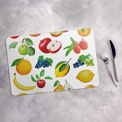 Produktbild von Tischset 4x45x30 cm + 10fi cm Platzset Tischmatte Platzmatte Untersetzer - Weiße Farbige Früchte