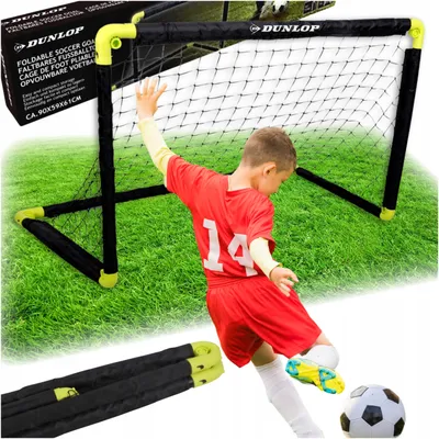 Obrázek produktu pro Fotbalová branka Dunlop 90x61 cm - přenosná a robustní branka na zahradu, pláž a trénink - ideální pro dětské a volnočasové hry