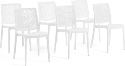 Immagine prodotto di set di 6 sedie impilabili in polipropilene con fibra di vetro per uso esterno e giardino, bar e ristorante, cucina design moderno - ASTRID - Bianco