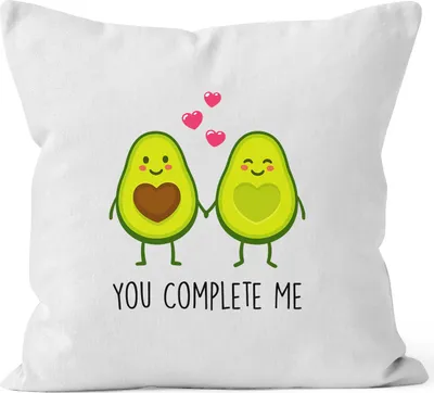 Produktbild von Kissen-Bezug Avocado - You complete me Kissen-Hülle Deko-Kissen Baumwolle Valentinstagsgeschenk MoonWorks® weiß 40cm x 40cm