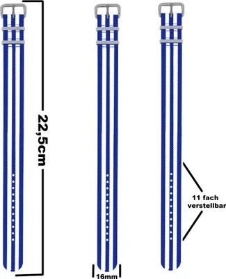 Produktbild von Pacific Time Uhrenarmband Wechselarmband Textil Nylon 16mm blau weiss 10047