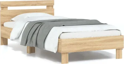 Produktbild von "2026 Promotion" Bettgestell moderne - mit Kopfteil - und LED-Leuchten Sonoma-Eiche 90x190cm - Polsterbett CC30073