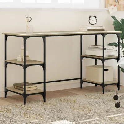 Produktbild von Design Schreibtisch Sonoma-Eiche 140x50x75 cm Metall Holzwerkstoff, Schreibtische 2024 Neu