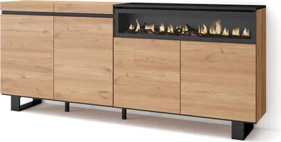 Produktbild von Sideboard, Highboard, 200x35x87cm, 4 Türen, Elektrokamin. Industriedesign, Eiche Schwarz