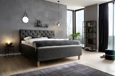 Produktbild von Polsterbett Doppelbett Bett San Remo mit Stoffbezug Bulus 09 anthrazit-180 x 200 cm-schwarz