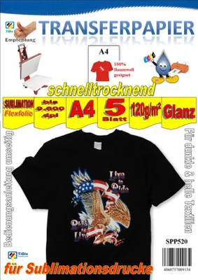 Produktbild von A4 Subli-Flex Folie Promopack mit 5 Folien für den Sublimationsdruck auf dunkle Textilien - bedruckbare Flexfolie