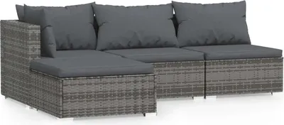 Obrázek produktu pro vidaXL 4dílná zahradní lounge souprava s polštáři Grey Poly Rattan