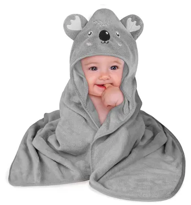 Produktbild von 2  Kapuzenhandtuch Baby, 80 x 80 cm, Baby Badetuch Set, Babyhandtuch mit Kapuze, Bademantel aus Korallenvliesfür, Kapuzenbadetuch für geborene und Säuglinge, Grau