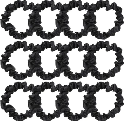 Produktbild von 12 Stück Seide Haargummis Schwarz Elastische Haargummi Scrunchie Kleine Haarschmuck Haarbänder Damen Seide Mädchen Pferdeschwanz Haare Ringe (2,36 Zoll)