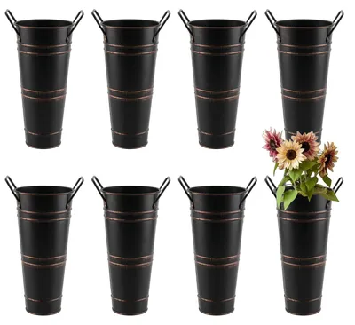 8er-Set Metallblumenvasen 11x23 cm, schwarz, mit Griffen