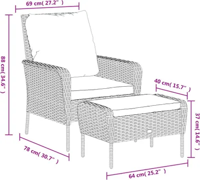 Produktbild von vidaXL Gartenstuhl mit Fußhocker Hellbraun Poly Rattan