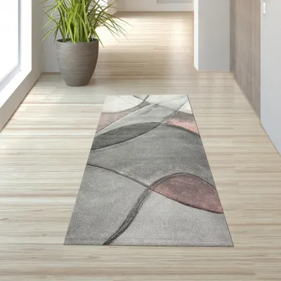 Produktbild von Teppich modern abstrakt in rosa grau pastell Größe - 80 x 300 cm