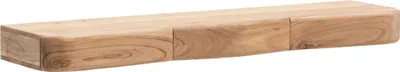 Wandregal Akazie Massivholz 100cm mit 3 Schubladen in Gesamtansicht von der Seite mit sichtbaren Holzmaserungen.