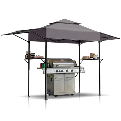 Produktbild von FCH Grillpavillon Faltpavillon Gartenpavillon mit Doppeldach, Seitenregalen,  Grillüberdachungen wetterfest 380x100x240 cm