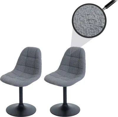 Obrázok produktu pre sada 2 jedálenských stoličiek HWC-A60, kuchynská otočná stolička, oceľ tkanina/textil bouclé (450g/m²) ~ tmavosivá