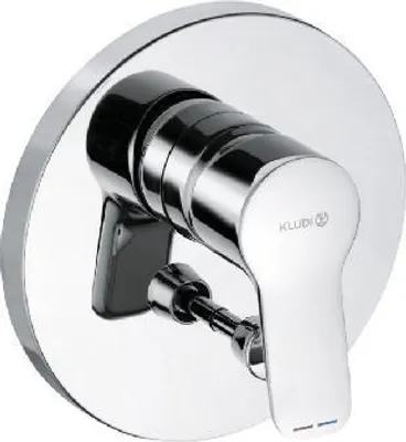 A close-up studio shot of a chrome shower faucet.