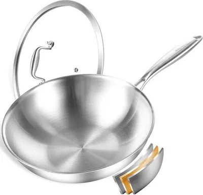 Image de Poêle wok de 10 pouces en acier inoxydable, compatible avec l'induction