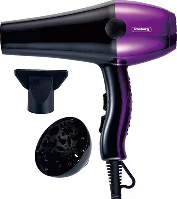 Obrázek produktu pro Fén s difuzérem Rosberg R51100SD, 2000 W, 3 teplotní nastavení, 2 rychlosti, stejnosměrný motor, černá/fialová