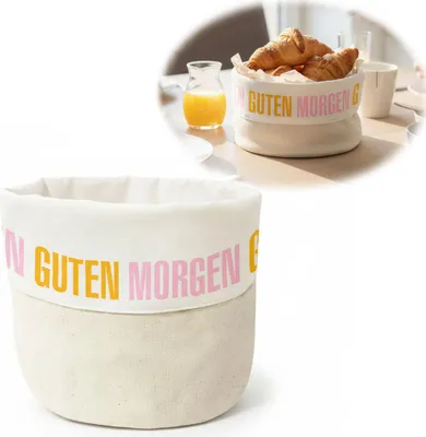 Produktbild von LS-LebenStil Design Stoffkorb Spruch Guten Morgen Baumwolle Stoff Brotkorb Brotkörbchen Brötchenkorb Brotaufbewahrung Aufbewahrungskorb Frühstückskorb