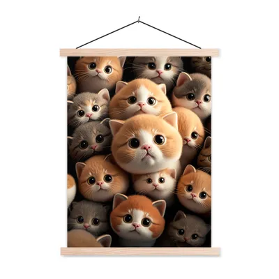 Produktbild von MuchoWow® Textilposter Katzen - Haustiere - Kätzchen - Design - Jungen - Mädchen 60x80 cm mit holzfarbenen Rahmen - Wandbild