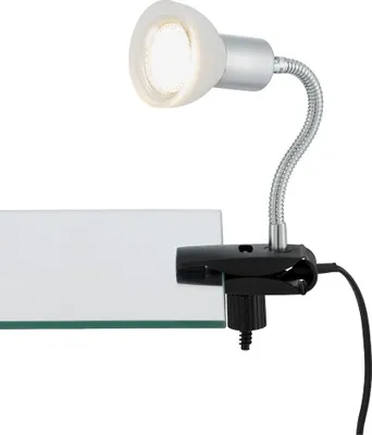 Immagine prodotto di Lampada a LED con morsetto, interruttore a cavo, braccio flessibile, 1xGU10, 3 W, bianco, metallo e vetro Briloner