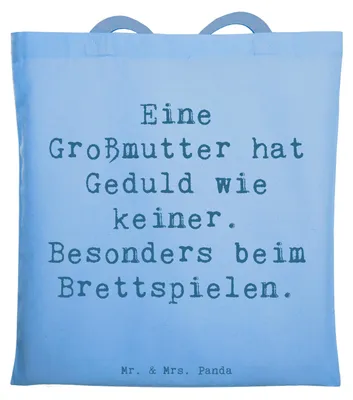 Produktbild von Mr. & Mrs. Panda Jutebeutel Spruch Großmutter Geduld - Sky Blue - Geschenk, Lehren, Lächeln, Liebe, Tasche, Geburtstag, Stoffbeutel, für, Einkaufstasche, Geburtstage