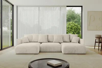 Produktbild von ALTDECOR Ecksofa in U-Form mit Schlaffunktion und Bettkasten ONESK-U 317x177x72 cm  Beige - Corner Sofa Bett Eckcouch Couch U-Form Schlafcouch Ausziehbar Wohnlandschaft Schlafsofa Cauchsofa