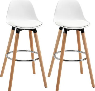 Image de Fortuna Lai Lot de 2 tabourets de bar Tabourets de cuisine Tabourets de bar avec repose-pieds Simili cuir blanc 38,5 x 42,5 x 91 cm pour salle à manger Cuisine