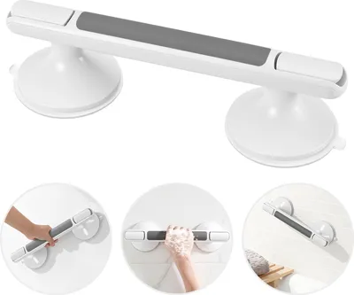Obrázek produktu pro Madla Izrielar pro seniory 32 cm, Madlo do sprchy bez vrtání, Max. 110 kg Odnímatelné madlo do sprchy s přísavkou, Robustní madlo do vany pro koupelny, Madla do koupelny - šedobílá