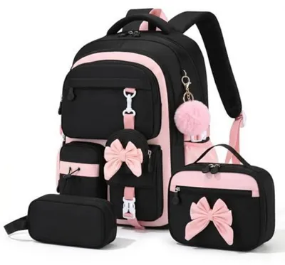 Immagine prodotto di Set di zaini per la scuola, 4 pezzi, per bambine, colore nero/rosa, per le classi da 3ª a 7ª