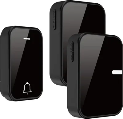 Produktbild von ZELURXX Funkklingel Set ohne Batterie, Lernmodus, 38 Melodien, 0-105dB, IP68 wasserdicht, 180m Reichweite, Schwarz, Ein Sender, Zwei Empfänger
