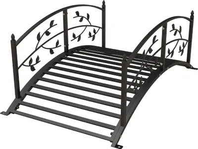 Image de Outsunny Pont de jardin - pont de bassin - décoration du jardin dim. 119L x 67l x 47H cm avec balustrade motif de vigne acier noir