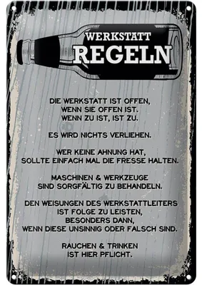 Produktbild von Blechschild Spruch Werkstatt Regeln Maschinen 20x30cm