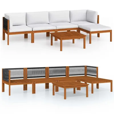 Image de Salon de jardin 6 pièces avec coussins, bois d'acacia crème et corde