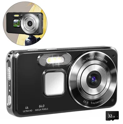 Produktbild von 4K Digitalkamera (64MP) für Anfänger und Kinder – 18-fach Zoom, 2,8 Zoll Display, inklusive 32 GB Speicherkarte – in Schwarz