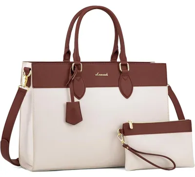 Produktbild von Laptoptasche Damen 15,6 Zoll Arbeitstasche Schultertasche Kunstleder Beige+braun M