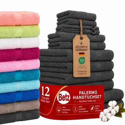 Produktbild von Betz Palermo Handtuch-Set 12-teilig – 100% Baumwolle – ®  - Duschtücher, Handtücher, Gästetücher & Waschhandschuhe - anthrazit
