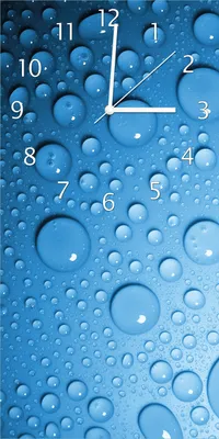Produktbild von Wallario Design Wanduhr Wassertropfen auf Blau aus Echtglas, Größe 30 x 60 cm