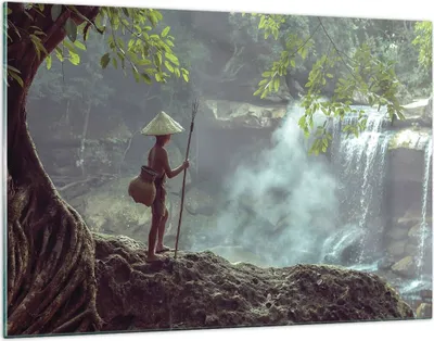 Produktbild von Bilder auf glas - Einteilig - Asien Junge Wasserfall - 120x80cm - Glasbilder - Wandbilder - Bilder - zum Aufhängen bereit - Wanddekoration aus Glas - Glas Bilder - Wandbild auf Glas - GAA120x80-4307