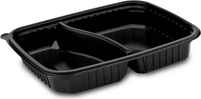 Produktbild von 50x Mikrowellenschalen 2-geteilt - schwarz 'L' 1100 ml - 25x18,5x4 cm
