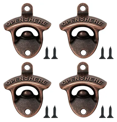 Wandflaschenöffner 4er-Set, Zinklegierung, kupferrot